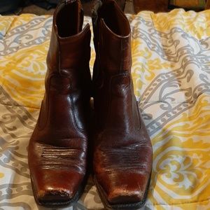 Distressed square toe cowboy boots